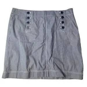 Talbots Seersucker Navy and White Nautical Striped Skirt Size 10